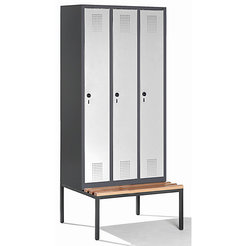 CP Garderobenschrank mit untergebauter Sitzbank - Abteilbreite 300 mm, HxBxT 2090 x 900 x 815 mm - schwarzgrau / weißaluminium