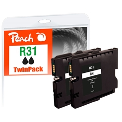 Peach Doppelpack Tintenpatrone schwarz kompatibel zu Ricoh GC31K*2