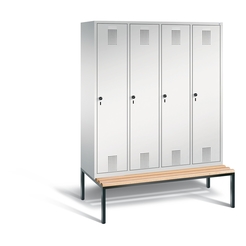 CP Garderobenschrank mit untergebauter Sitzbank - Abteilbreite 400 mm, HxBxT 2090 x 1600 x 815 mm - lichtgrau