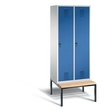 CP Garderobenschrank mit untergebauter Sitzbank - Abteilbreite 400 mm, HxBxT 2090 x 800 x 815 mm - lichtgrau / enzianblau