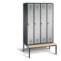CP Garderobenschrank mit untergebauter Sitzbank - Abteilbreite 300 mm, HxBxT 2090 x 1200 x 815 mm - schwarzgrau / weißaluminium
