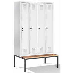 CP Garderobenschrank mit untergebauter Sitzbank - Abteilbreite 300 mm, HxBxT 2090 x 1200 x 815 mm - lichtgrau