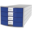 HAN Schubladenbox IMPULS 2.0, Polystyrol, mit 4 geschlossenen Schubladen, A4/C4, 294 x 368 x 235 mm, lichtgrau/blau