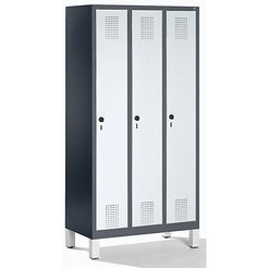 CP Garderobenschrank mit Kunststoff-Füßen - Abteilbreite 300 mm, HxBxT 1850 x 900 x 500 mm - schwarzgrau / weißaluminium