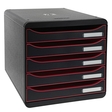 BIG-BOX PLUS mit 5 offenen Laden - Schwarz/Himbeere/Schwarz