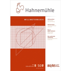 Hahnemühle Millimeterblock, A4, 80/85 g/m², weiß, opak, Druckfarbe: rot, 50 Blatt