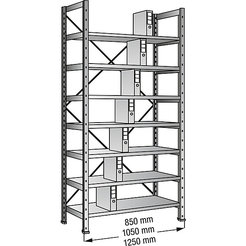 Scholz Ordner- und Archiv-Steckregal, verzinkt - Höhe 2640 mm, einseitig - Boden-BxT 800 x 300 mm, Grundfeld