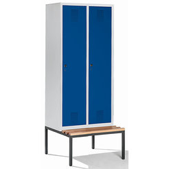 CP Garderobenschrank mit untergebauter Sitzbank - Abteilbreite 400 mm, HxBxT 2090 x 800 x 815 mm - lichtgrau / enzianblau