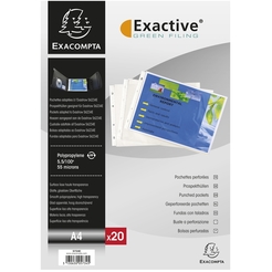 EXACOMPTA 5734E - 20er Packung perforierter Prospekthüllen, PP glatt 55, DIN A4 Querformat, Exactive®, Kristall