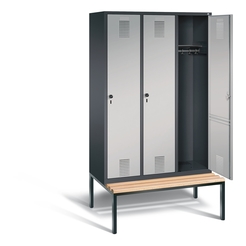 CP Garderobenschrank mit untergebauter Sitzbank - Abteilbreite 400 mm, HxBxT 2090 x 1200 x 815 mm - schwarzgrau / weißaluminium