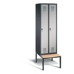 CP Garderobenschrank mit untergebauter Sitzbank - Abteilbreite 300 mm, HxBxT 2090 x 600 x 815 mm - schwarzgrau / weißaluminium