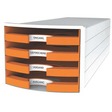 Han Schubladenbox IMPULS, DIN A4/C4, 4 offene Schubladen, weiß/Trend Colour orange