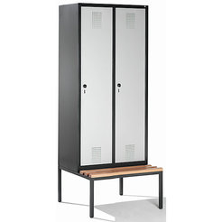 CP Garderobenschrank mit untergebauter Sitzbank - Abteilbreite 400 mm, HxBxT 2090 x 800 x 815 mm - schwarzgrau / weißaluminium