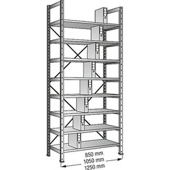 Scholz Ordner- und Archiv-Steckregal, verzinkt - Höhe 3000 mm, einseitig - Boden-BxT 1000 x 300 mm, Grundfeld