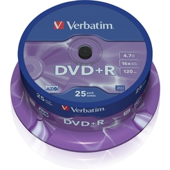 Verbatim® DVD+R, Spindel, einmalbeschreibbar, 4,7 GB, 16 x (25 Stück)