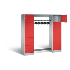 C+P Offene Garderobe Serie 8070, H1950xB1870xT480mm, Korpus: Weißaluminium, Türen: rot