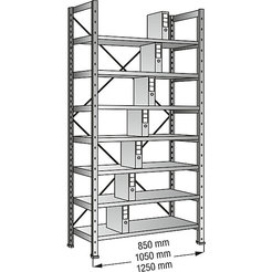 Scholz Ordner- und Archiv-Steckregal, verzinkt - Höhe 2640 mm, einseitig - Boden-BxT 800 x 300 mm, Grundfeld