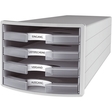 HAN Schubladenbox IMPULS 2.0, Polystyrol, mit 4 offenen Schubladen, A4/C4, 294 x 368 x 235 mm, lichtgrau/farblos, transluzent