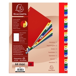 EXACOMPTA Register 31-teilig PP 120µ/88E A4 Maxi w mit farbigen Taben 1-31 120µ