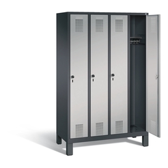 CP Garderobenschrank mit Kunststoff-Füßen - Abteilbreite 300 mm, HxBxT 1850 x 1200 x 500 mm - schwarzgrau / weißaluminium