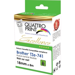 Quattro kompatibles Beschriftungsband für Brother TZe-741 18 mm schwarz auf grün