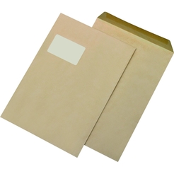 MAILmedia® Versandtasche, mit Fenster, gummiert, C4, 229 x 324 mm, 90 g/m², Natron, braun (250 Stück)
