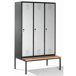 CP Garderobenschrank mit untergebauter Sitzbank - Abteilbreite 400 mm, HxBxT 2090 x 1200 x 815 mm - schwarzgrau / weißaluminium