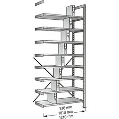 Scholz Ordner- und Archiv-Steckregal, verzinkt - Höhe 3000 mm, einseitig - Boden-BxT 1000 x 300 mm, Grundfeld