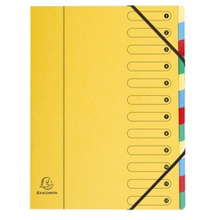 Ordnungsmappe mit Gummizug aus Manilakarton 400g/qm mit dehnbarem Harmonika-Rücken, bedruckten Indexfenstern und 12 Fächern, für Format DIN A4