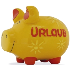 KCG Spardose Schwein "Urlaub" - gelb, mittel
