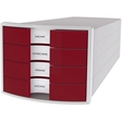 HAN Schubladenbox IMPULS 2.0, Polystyrol, mit 4 geschlossenen Schubladen, A4/C4, 294 x 368 x 235 mm, lichtgrau/rot