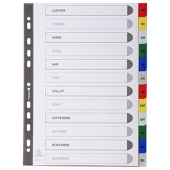 Register für Ordner und Ringbücher, aus PP, 12 Positionen, Taben Jan.-Dez., für DIN A4
