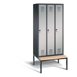 CP Garderobenschrank mit untergebauter Sitzbank - Abteilbreite 300 mm, HxBxT 2090 x 900 x 815 mm - schwarzgrau / weißaluminium