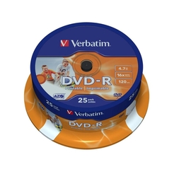 Verbatim® DVD-R, full printable, Spindel, einmalbeschreibbar, 4,7 GB, 16 x (25 Stück)