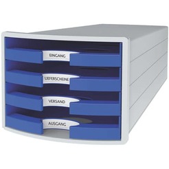 Han Schubladenbox IMPULS, DIN A4/C4, 4 offene Schubladen, blau