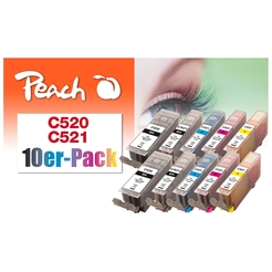 Peach 10er-Pack Tintenpatronen, XL-Ergiebigkeit,  kompatibel zu Canon PGI-520, CLI-521