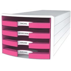 Han Schubladenbox IMPULS, DIN A4/C4, 4 offene Schubladen, weiß/Trend Colour pink