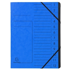 Ordnungsmappe mit Gummizug, innen schwarz, 12 Fächer - A4 - Blau