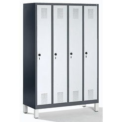 CP Garderobenschrank mit Kunststoff-Füßen - Abteilbreite 300 mm, HxBxT 1850 x 1200 x 500 mm - schwarzgrau / weißaluminium