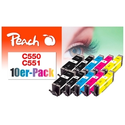 Peach 10er-Pack Tintenpatronen, kompatibel zu Canon PGI-550, CLI-551