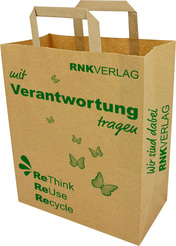 RNK Papiertragetasche "think green", Kraftpapier 90g / m², 320 x 150 x 430 mm